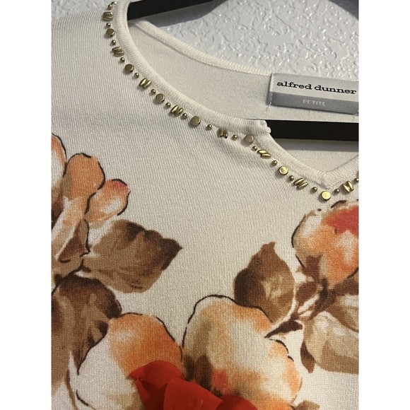 Alfred Dunner PXL Womens Cream Pullover Sweater Short Sleeve Floral - Picture 2 of 6